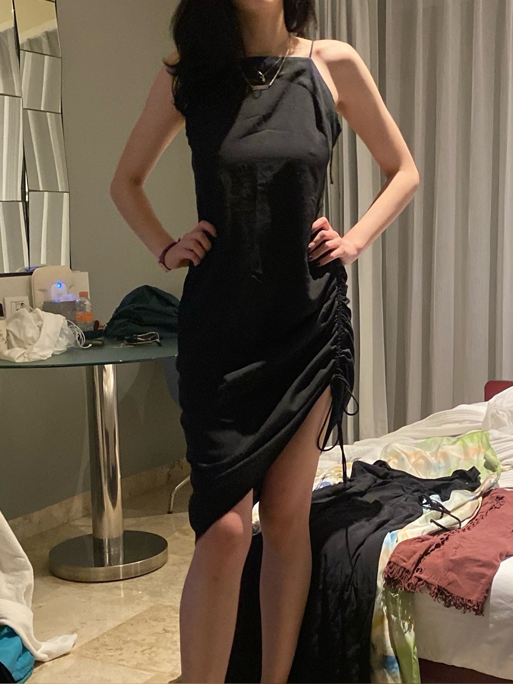H&M Black Asymmetrical Tie-Strap Slip Dress